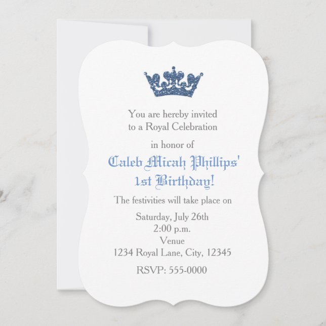 Blue Glitter Crown Royal Birthday Invitation (Front)