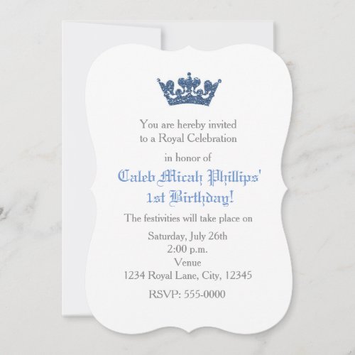 Blue Glitter Crown Royal Birthday Invitation