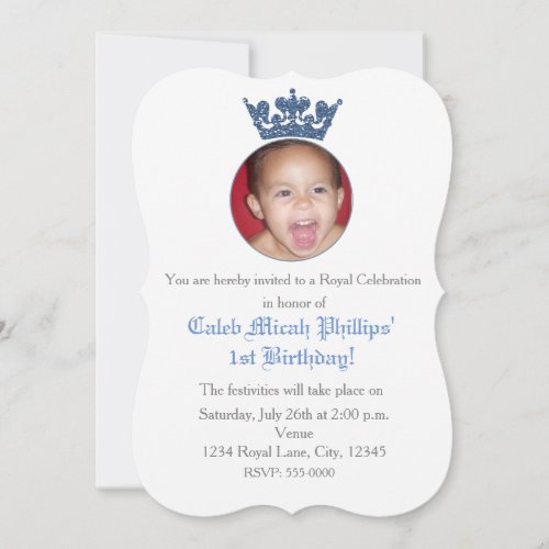 Blue Glitter Crown Royal Birthday Photo Invitation