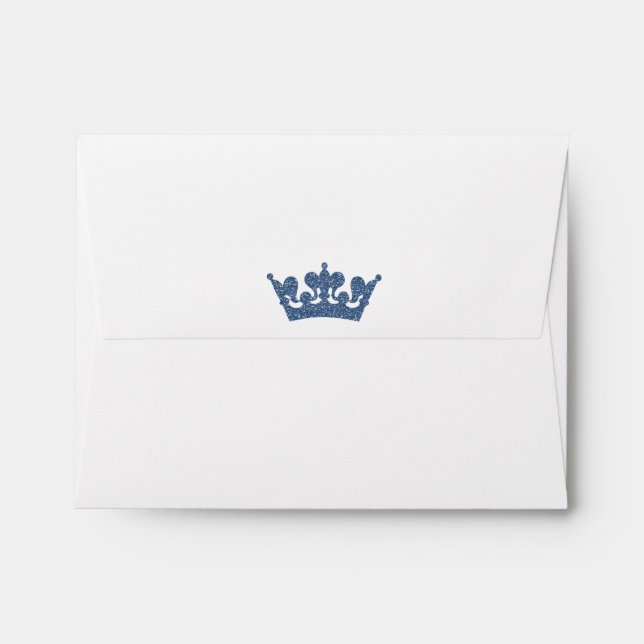 Blue Glitter Crown Royal Party Invitation Envelope (Back (Top Flap))