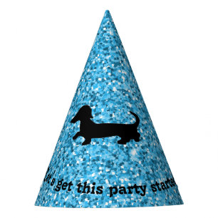 Blue Glitter Dachshund Party Hats