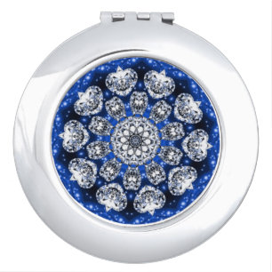 Blue Glitter Diamonds Mandala Compact Mirror