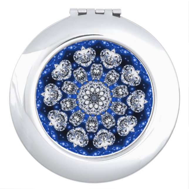 Blue Glitter Diamonds Mandala Compact Mirror (Front)