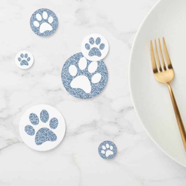 Blue Glitter Dog Cat Paw Print Animal Tracks Large Confetti (Group)