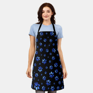 Blue glitter dog paw pattern apron
