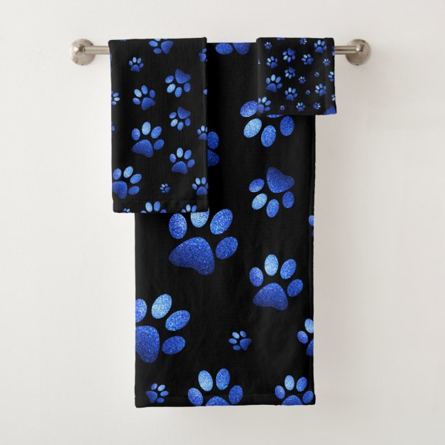 Blue glitter dog paw pattern  bath towel set (Insitu)