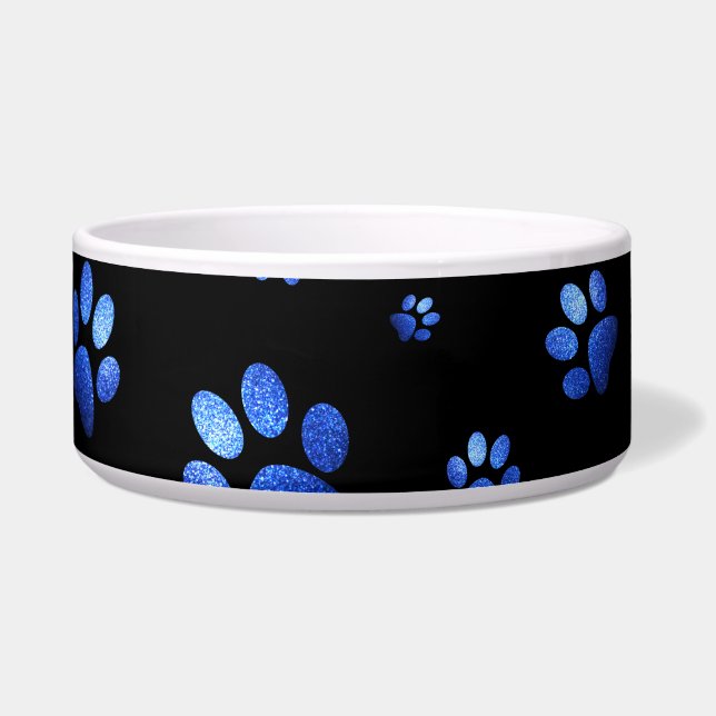 Blue glitter dog paw pattern  bowl (Front)
