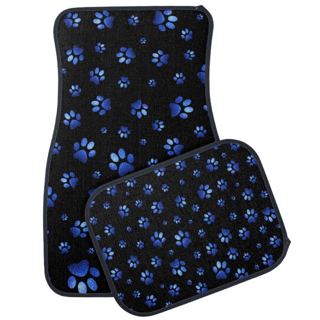 Blue glitter dog paw pattern car floor mat (Set)