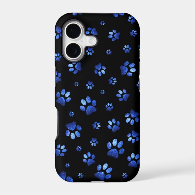 Blue glitter dog paw pattern iphone case (Back)