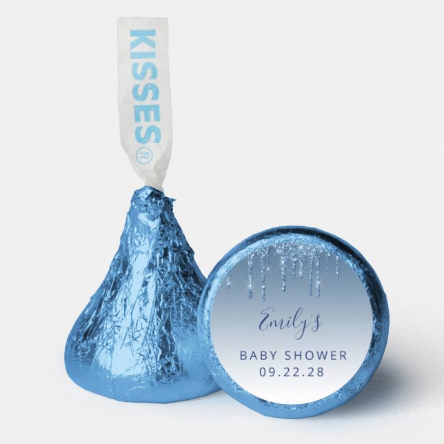 Blue Glitter Drip Elegant Script Baby Shower Hershey®'s Kisses® (Front)