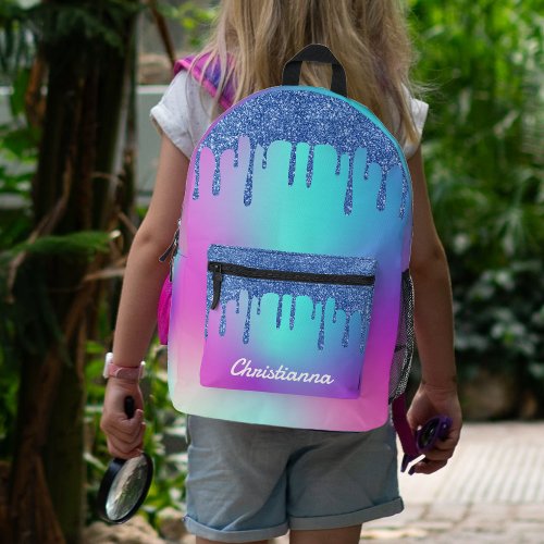 Blue Glitter Drip Fluorescent Neon Pink  Purple Printed Backpack