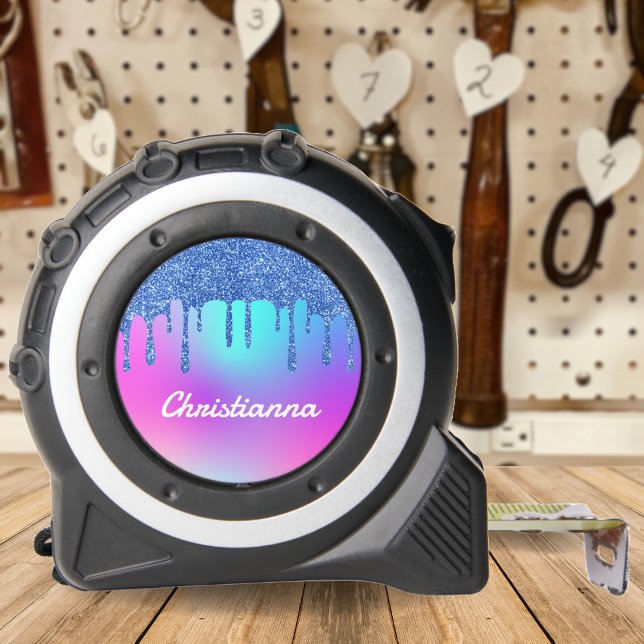 Blue Glitter Drip Fluorescent Neon Pink & Purple Tape Measure (Blue Glitter Drip Fluorescent Neon Pink & Purple Tape Measure)