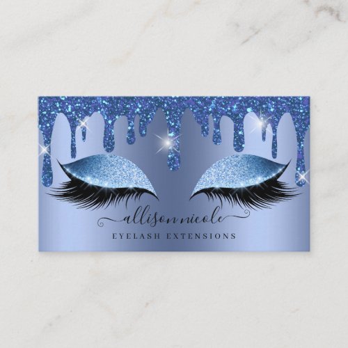 Blue Glitter Drip Metallic Foil Eyelash Business Card