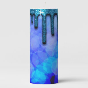 Blue Glitter Drip Pillar Candle