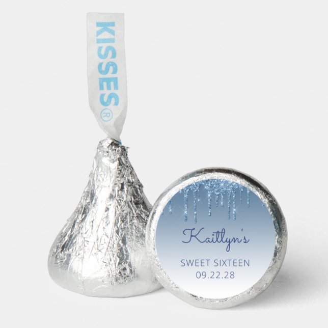 Blue Glitter Drip Sweet 16 Party Hershey®'s Kisses® (Front)