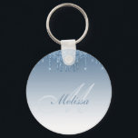 blue glitter drip trendy keychain<br><div class="desc">personalized name script monogram design on blue faux glitter background</div>