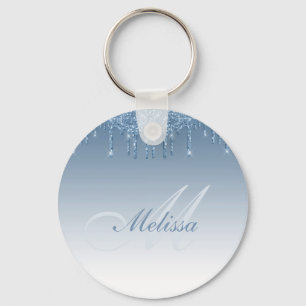 blue glitter drip trendy keychain