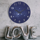 Blue glitter dust sparkle large clock<br><div class="desc">A chic dark blue background,  decorated with faux silver glitter dust.</div>