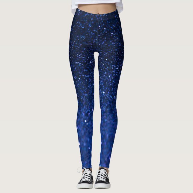 Blue Glitter Effect Womens Leggings (Front)