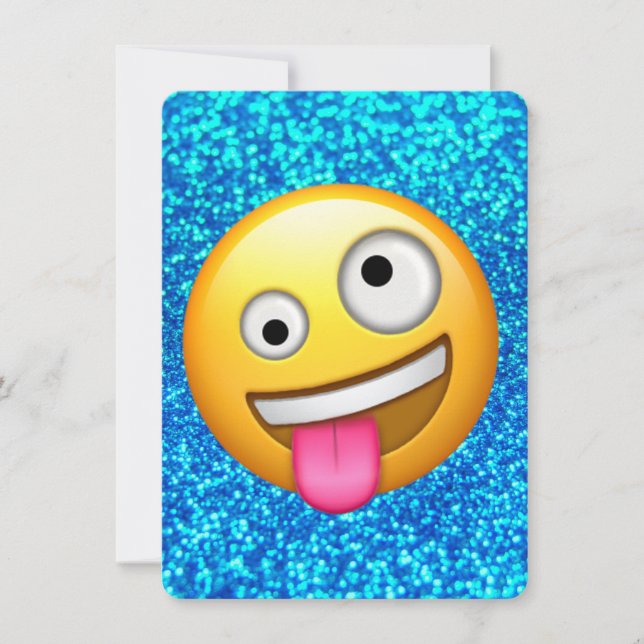 Blue glitter emoji invitation (Front)