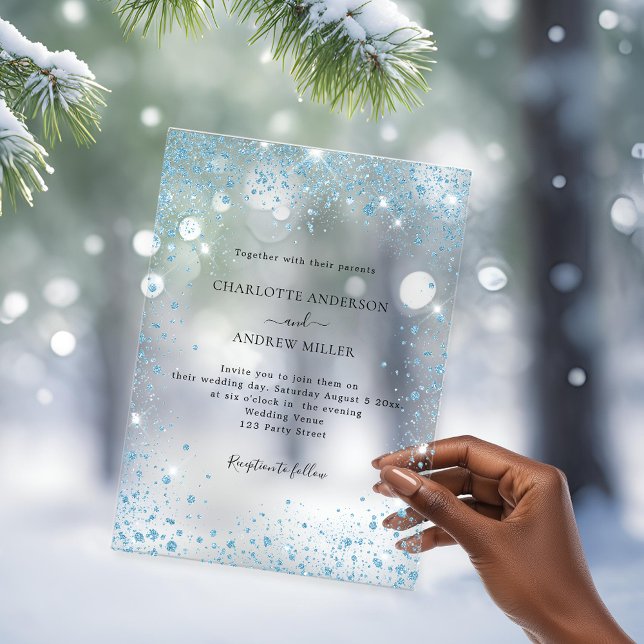 Blue glitter evening clear wedding  acrylic invitations (Creator Uploaded)