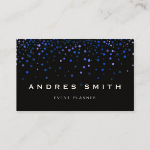 Blue Glitter Faux Foil Confetti Black Business Card
