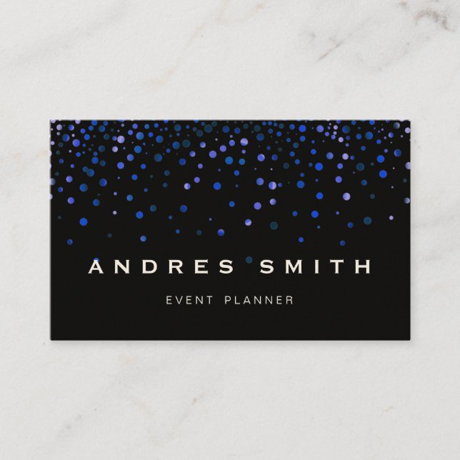 Blue Glitter Faux Foil Confetti Black Business Card (Front)