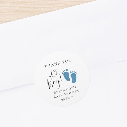 Blue Glitter Feet Baby Shower Thank You  Classic Round Sticker