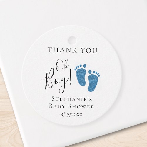 Blue Glitter Feet Baby Shower Thank You  Favor Tags