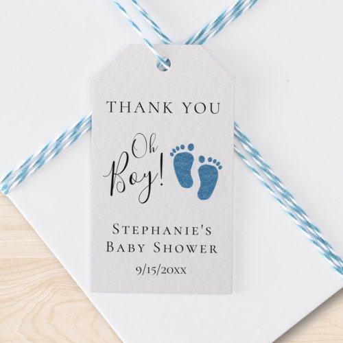 Blue Glitter Feet Baby Shower Thank You  Gift Tags