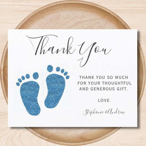 Blue Glitter Feet Baby Shower Thank You Postcard