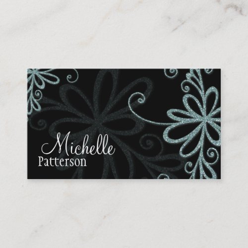 Blue Glitter Floral Design Business Cards