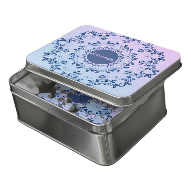 Blue Glitter Floral Mandala Jigsaw Puzzle (Lid Open)