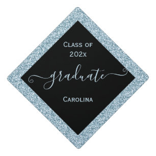 Blue Glitter Frame Graduation Cap Topper