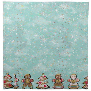 Blue Glitter Gingerbread Angel Christmas Cookie Cloth Napkin