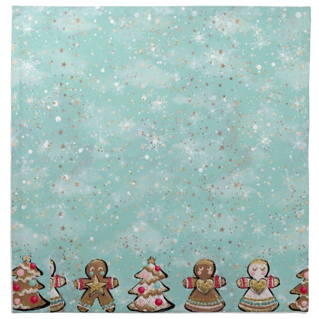 Blue Glitter Gingerbread Angel Christmas Cookie Cloth Napkin (Front)