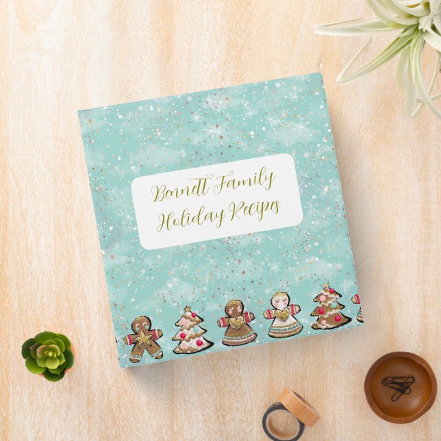 Blue Glitter Gingerbread Christmas Cookie Recipe  3 Ring Binder (In Situ)