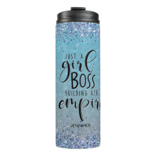 Blue Glitter Girl Boss Name Building Empire Thermal Tumbler