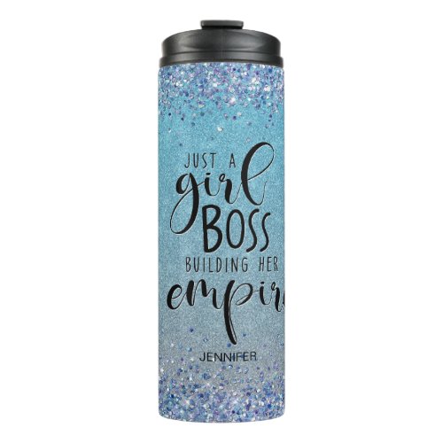 Blue Glitter Girl Boss Name Building Empire Thermal Tumbler