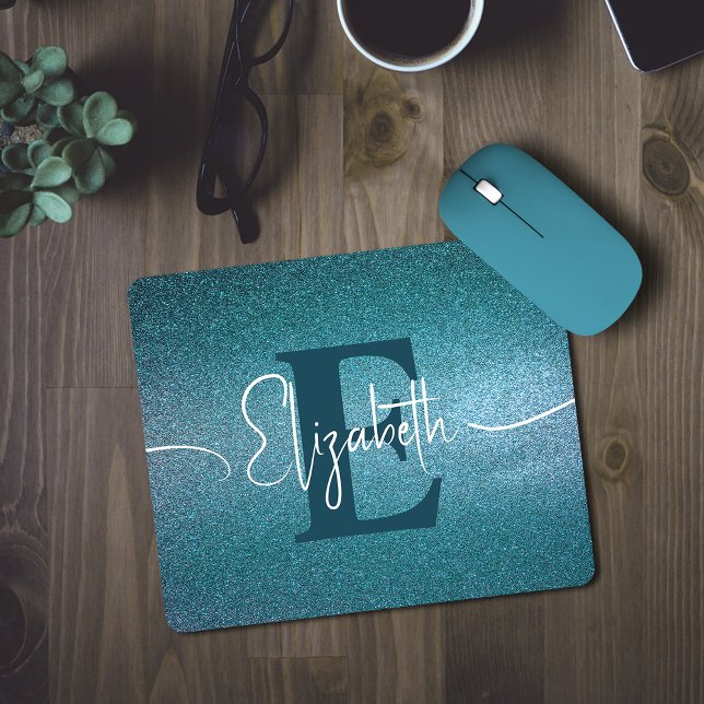 Blue Glitter Girly Monogram Mouse Pad (Creator Uploaded)