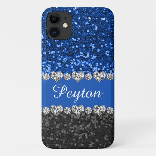 Blue Glitter Glam Monogrammed iPhone 11 Case