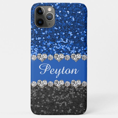 Blue Glitter Glam Monogrammed iPhone 11 Pro Max Case