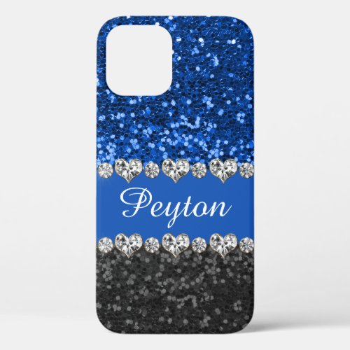 Blue Glitter Glam Monogrammed iPhone 12 Case