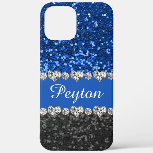 Blue Glitter Glam Monogrammed iPhone 12 Pro Max Case