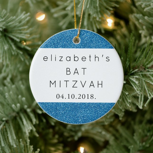 Blue Glitter, Glitter Background, Bat Mitzvah Ceramic Ornament (Tree)