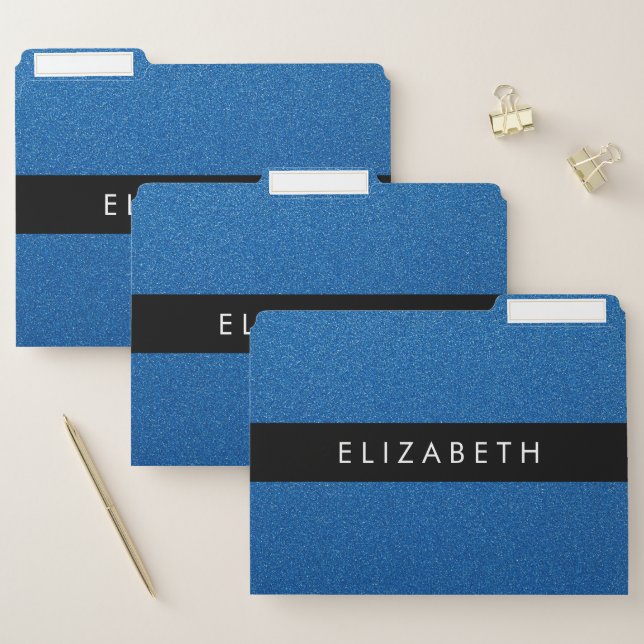 Blue Glitter, Glitter Background, Your Name File Folder (Set)