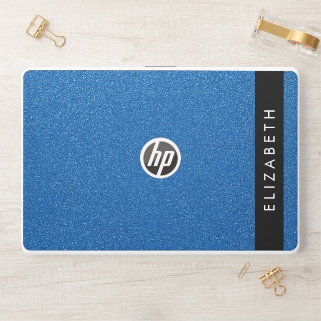 Blue Glitter, Glitter Background, Your Name HP Laptop Skin (Desk)