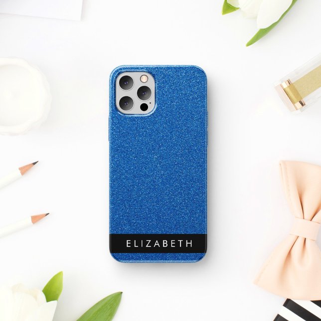 Blue Glitter, Glitter Background, Your Name iPhone Case (Creator Uploaded)