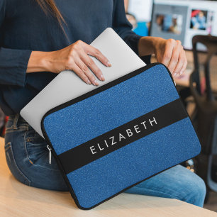 Blue Glitter, Glitter Background, Your Name Laptop Sleeve
