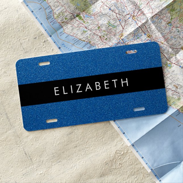 Blue Glitter, Glitter Background, Your Name License Plate (In Situ)